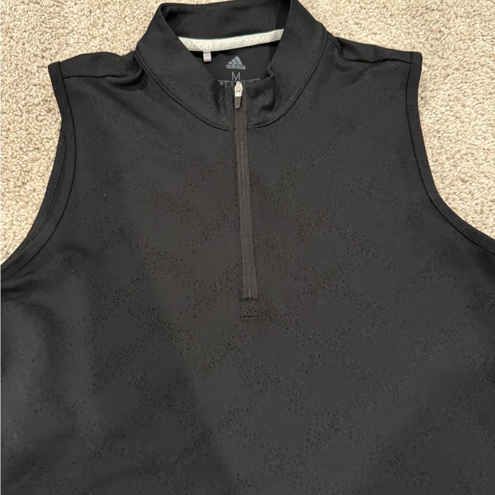 Adidas Black Sleeveless Zip-Up Golf shirt